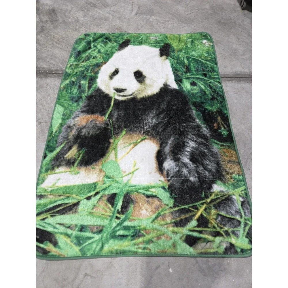 Vintage Plush Panda Leaf Blanket Multi Color Reversible 50”x 58” Fleece Wildlife